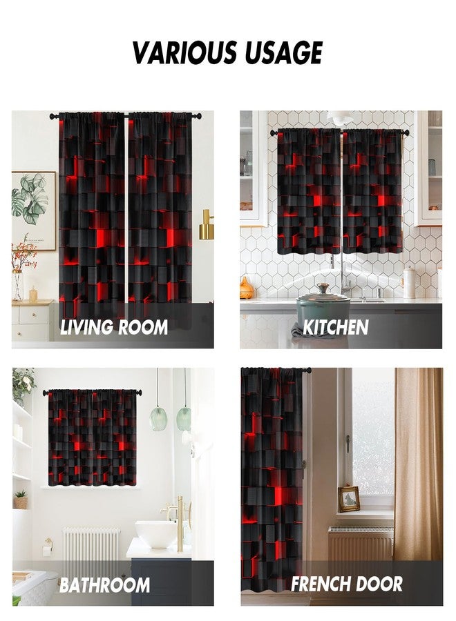Kikiry Black and Red Curtains 42" W x 63" L Checkered Gothic Goth Dark Burgundy Plaid Abstract Modern Cool Funny Art Pattern Design Simple Living Room Bedroom Window Drapes Treatment Fabric 1 Pair - Image 5